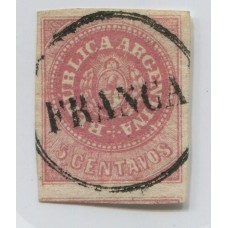 ARGENTINA 1862 GJ 07 ESCUDITO ESTAMPILLA CON MATASELLO FRANCA DE CONCORDIA, HERMOSO EJEMPLAR U$ 38